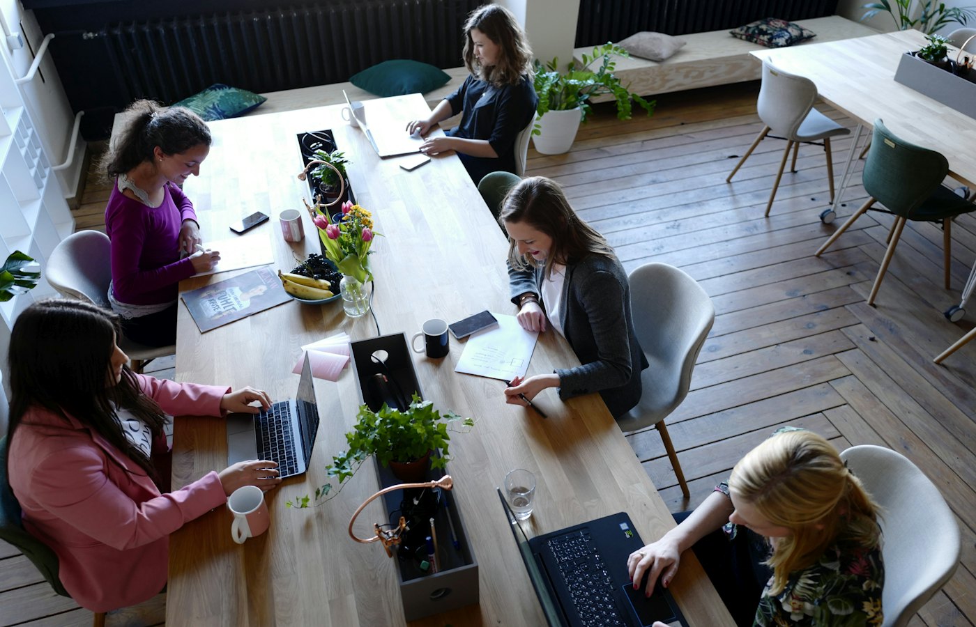 A diverse team at work in a modern office